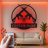 Insegna in metallo personalizzata con fucile e aquila e luce LED regalo per appassionati di armi decorazione per man cave o garage