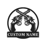 Insegna in metallo LED personalizzata con pistole revolver - Regalo unico per appassionati di armi e decorazione per man cave