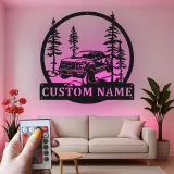 Décoration murale en métal personnalisée avec camion tout-terrain et rétroéclairage LED - Cadeau personnalisé pour passionnés de camions, décor de garage ou de man cave