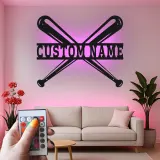 Insegna in metallo personalizzata con luce LED per mazze da baseball, regalo sportivo personalizzato per fan del baseball, decorazione per sala giochi
