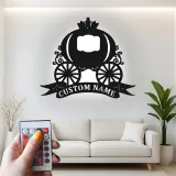 Cartel de metal LED de carroza de Cenicienta personalizado, regalo para niños, decoración de guardería de cuento de hadas