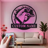 Insegna LED personalizzata con football | Decorazione murale in metallo personalizzata per man cave, camera ragazzi | Regalo per atleta