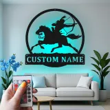 Arte mural LED de metal con arquero nativo americano | Cartel personalizado de cazador y caballo | Regalo rústico boho para el hogar
