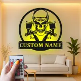 Insegna Garage Personalizzata Teschio | Arte in Metallo LED Personalizzata | Decorazione per Officina & Regalo per Artista Airbrush