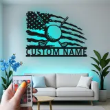 Personalized Golf Sign with LED | Custom Metal Wall Art for Man Cave | Patriotic Golfer Gift for Him | American Flag Sports Decor
