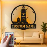 Custom Lighthouse Led Light Metal Wall Art Personalized Coastal Gift Nautical Decor for Beach House 2