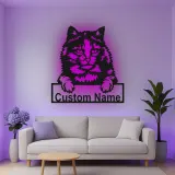 Décoration murale en métal personnalisée en forme de silhouette de chat avec rétroéclairage LED - Cadeau pour les amoureux des animaux - Décor de salon