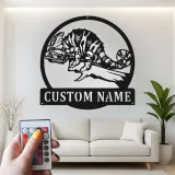 Insegna in metallo LED personalizzata a forma di camaleonte - Regalo unico per amanti dei rettili, decorazione per camera da letto o ufficio