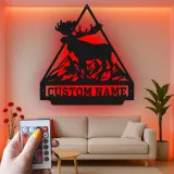 Custom Moose Mountain Led Light Metal Wall Art Personalized Cabin Gift Rustic Lodge Decor