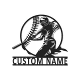 Cartel de metal personalizado de jugadora de softball | Arte mural LED para habitación de chicas | Decoración deportiva con nombre personalizado | Regalo para atleta femenina