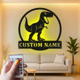 Cartel de metal personalizado de luz LED de dinosaurio T-Rex regalo personalizado para la habitación o sala de juegos de los niños 1