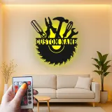 Panneau LED en métal pour menuisier personnalisé | Art mural d'atelier personnalisé | Cadeau pour menuisier | Décor de garage illuminé