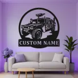 Décoration murale en métal Humvee personnalisée | Signalisation de véhicule militaire avec rétroéclairage LED | Cadeau personnalisé pour vétéran | Décor de garage Man Cave