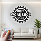 Personalisierte Werkstatt Sägeblatt LED-beleuchtete Metall-Wandkunst Geschenk für Ihn Garage oder Werkstatt-Dekoration