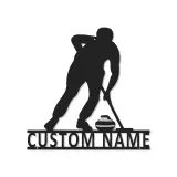 Insegna in metallo personalizzata con luce LED a tema giocatore di curling regalo sportivo per curlers decorazione per sala giochi