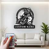 Insegna LED Motocross Personalizzata | Arte in Metallo Moto da Cross | Targhetta Nome Pilota per Garage o Stanza di Ragazzi