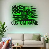 Enseigne en métal personnalisée pour chariot élévateur avec LED | Décoration industrielle avec prénom | Décor de garage et cadeau pour lui | Décoration murale drapeau américain