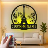 Insegna LED in metallo con chitarra personalizzata | Insegna personalizzata con nome per musicisti | Arredo per home studio | Regalo per chitarristi