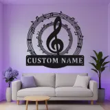 Personalized Treble Clef LED Sign | Custom Music Note Metal Art | Studio Wall Decor for Musicians