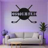 Personalisierte Hockey Namensschild | LED Metall-Wandkunst für das Spielzimmer | Individuelle Sportdekoration | Geschenk für Hockeyspieler