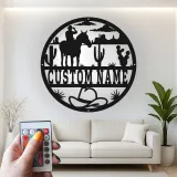 Cartel de metal LED personalizado de vaquero y caballo, regalo western para él, decoración rústica para rancho 3