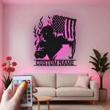Plaque LED personnalisée joueur de football américain | Décoration murale en métal personnalisée pour salle de jeux | Cadeau pour adolescent sportif