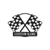 Insegna in metallo LED personalizzata con bandiere da corsa - Regalo per appassionati di auto, decorazione per garage o man cave 1