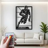 Panneau personnalisé de joueur de football américain | Décoration murale en métal LED | Décor avec prénom personnalisé pour salle de jeux | Cadeau pour sportif