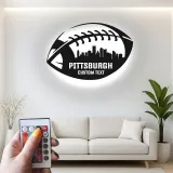 Décoration murale en métal football personnalisée | Enseigne LED personnalisée avec skyline de ville pour salle de jeux | Cadeau pour fan de sport