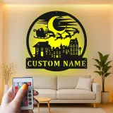 Cartel de metal personalizado de trineo de Santa | Decoración mural navideña LED | Placa de nombre personalizada para hogares y oficinas