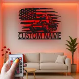 Personalized Tank Metal Art | LED American Flag Sign | Custom Military Decor for Veteran | Man Cave Wall Art