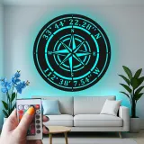 Cartel de metal LED personalizado de rosa de los vientos Regalo náutico para viajeros Decoración de sala de estar u oficina