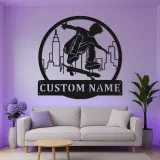 Insegna LED con nome per skateboarder | Arte da parete in metallo personalizzata per camera dei ragazzi | Decorazione urbana per skater personalizzata | Regalo per figlio