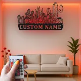 Insegna in metallo personalizzata con cactus succulento e luce LED, regalo per amanti delle piante, decorazione per soggiorno in stile deserto