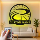 Insegna in metallo LED personalizzata con ruota di bicicletta regalo per ciclisti decorazione per garage o soggiorno