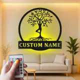 Insegna in metallo LED personalizzata Yoga Posizione Albero regalo per amanti dello yoga