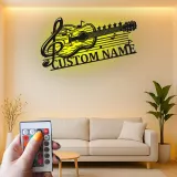 Personalized Guitar Metal Sign with LED | Custom Music Notes Wall Art | Musician Name Plate for Studio Decor