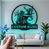Cartel de metal personalizado con luz LED de cazador con arco, regalo personalizado para entusiastas de la arquería, decoración de man cave o cabaña