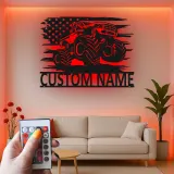 Personalisierte Monstertruck LED-Schild | Metall-Wandkunst mit amerikanischer Flagge | Maßgeschneiderte Garagen-Dekoration für das Kinderzimmer