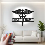 Art mural en métal Caduceus personnalisé | Panneau médical rétroéclairé LED | Décor de bureau de médecin personnalisé | Cadeau pour professionnels de la santé