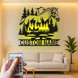 Arte murale in metallo LED personalizzata per cavalli | Decorazioni equestri per ranch | Segnaletica per stalle e regalo per amanti dei cavalli