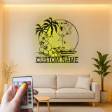 Cartel LED de flamenco personalizado | Arte mural tropical personalizado | Decoración de casa de playa para patio o bar junto a la piscina | Placa de nombre iluminada