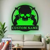 Personalized Skull & Revolvers LED Sign | Custom Metal Name Art for Man Cave | Western Gunslinger Wall Decor for Him