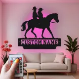 Custom Couple Horseback Riding Sign | LED Metal Wall Art for Home | Personalized Western Decor Gift for Equestrians