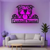 Insegna in metallo LED Bulldog personalizzata regalo per amanti dei cani decorazione per soggiorno 4