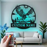 Décoration murale en métal LED personnalisée avec aigle - Cadeau pour les amoureux de la nature, décoration rustique pour le salon