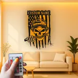 Décoration murale en métal personnalisée Crâne de soudeur avec rétroéclairage LED Cadeau unique pour les soudeurs Décor de garage ou d'atelier