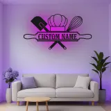 Insegna in metallo retroilluminata con chef di panetteria regalo personalizzato per panettieri decorazione per cucina per appassionati di cucina