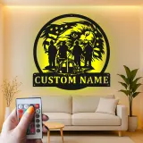 Regalo personalizzato per vigile del fuoco | Decorazione murale LED in metallo con aquila | Insegna con nome su misura per casa e ufficio