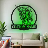 Décoration murale LED en métal Highland Cow | Enseigne ferme personnalisée | Cadeau déco rustique sur mesure pour amoureux des vaches